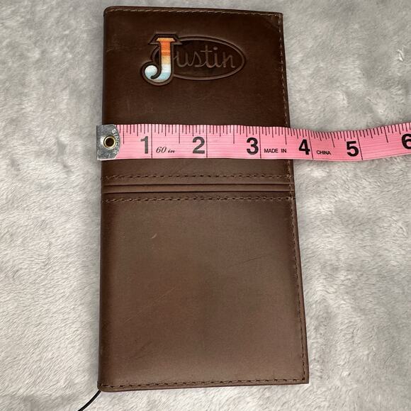 Justin Men's Rodeo Wallet Brown Genuine Leather RFID Logo Checkbook Western - Picture 6 of 8
